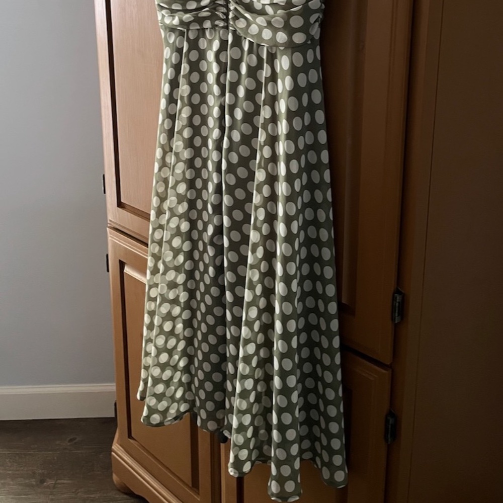 Connected Apparel Women's Dress, Sage with Cream Polka Dots - Picture 9 of 14